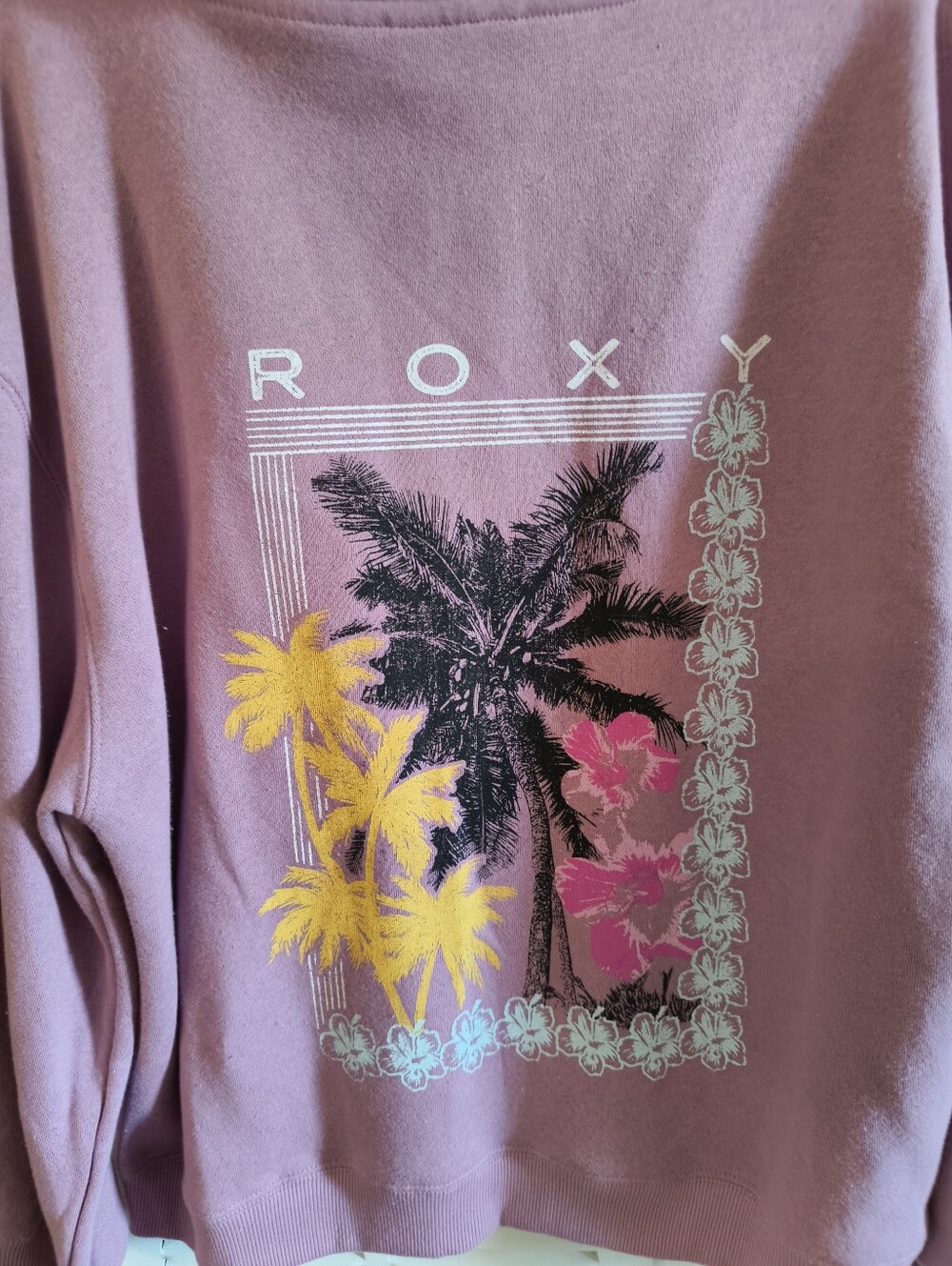 Roxy Girls' Mauve Hoodie with Yellow & Pink Tropical Print